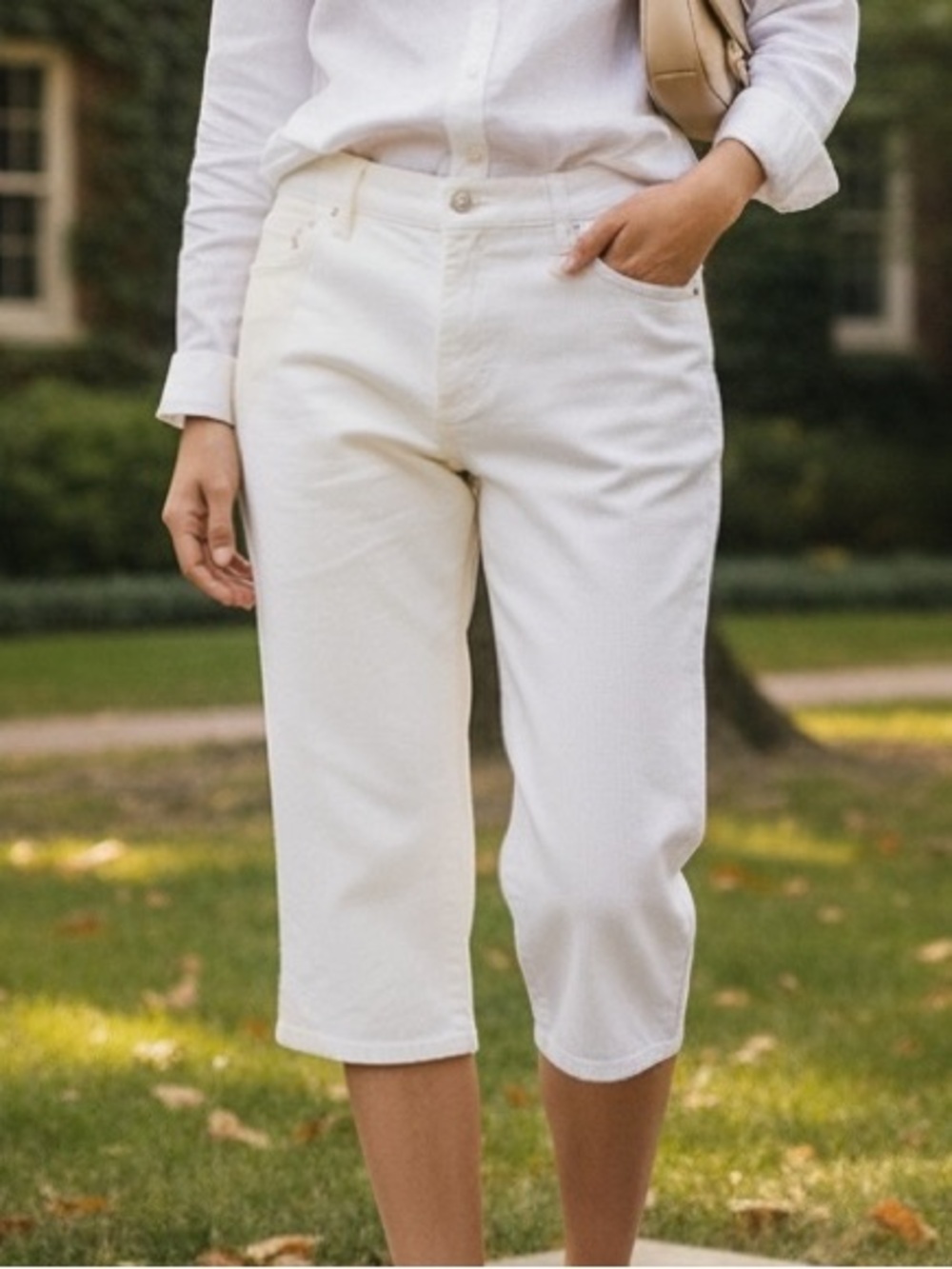 Gloria Vanderbilt Amanda Capri Wide Leg Sz 18 White Twill 5 Pocket Juniors